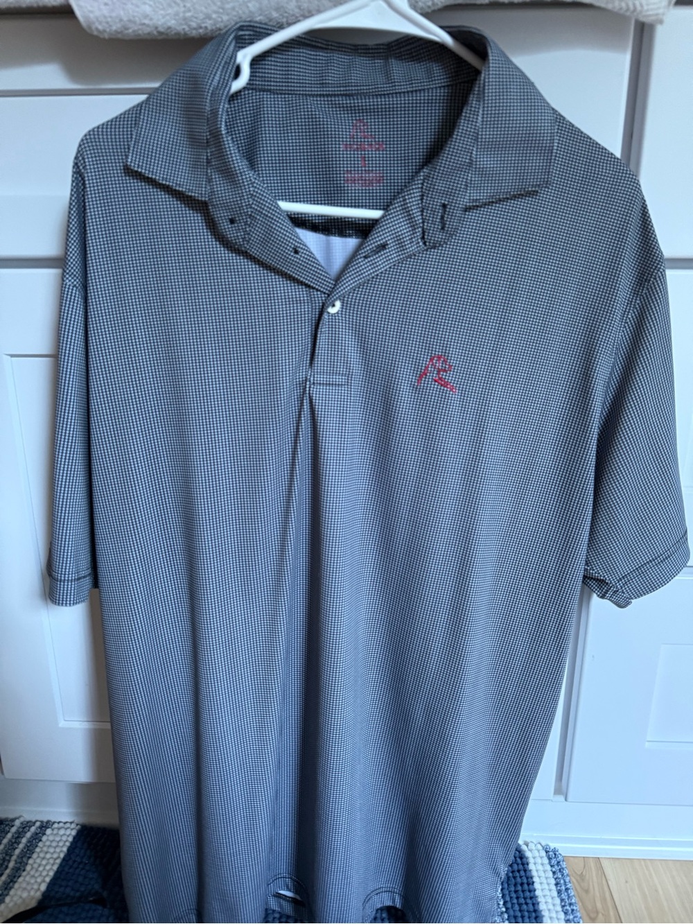 Rhoback Gray Micro-Pattern Polo with Red Logo